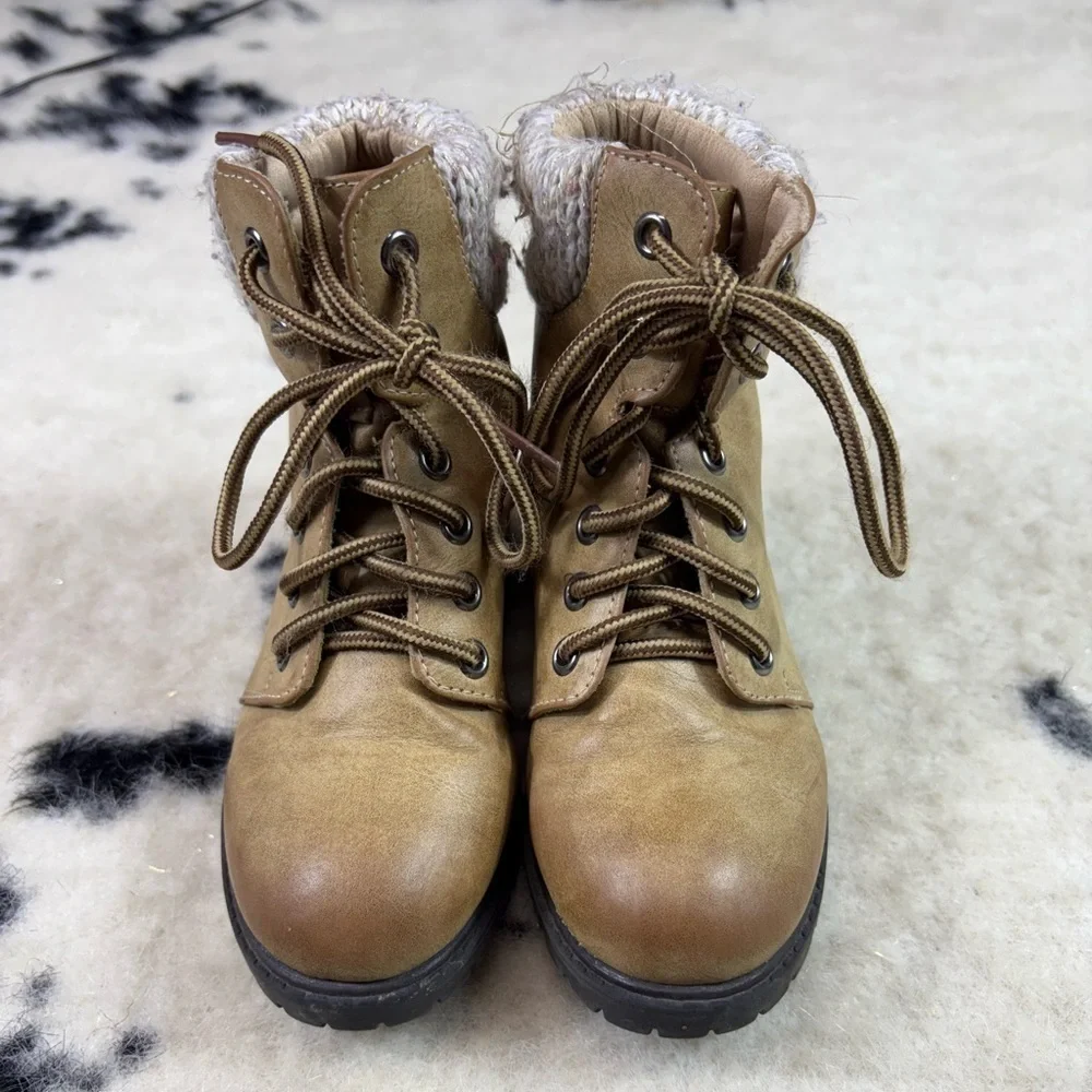 MIA Girl's Alpyne Tan Lace Up Combat Boot Size 13
